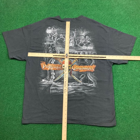 Vintage Pirates Of The Caribbean Shirt Mens XXL Black Logo Skeleton Crew Y2K Tee - Picture 8 of 11